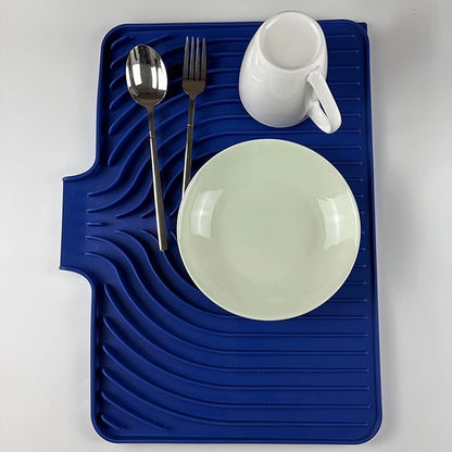 Dish Drying Mat for Kitchen Counter, with Built-in Drain Lip, Food-Grade Silicone, Easy Clean Pad for Countertop Protection, Multi-Functional Use (18x11.8, Midnight Blue)