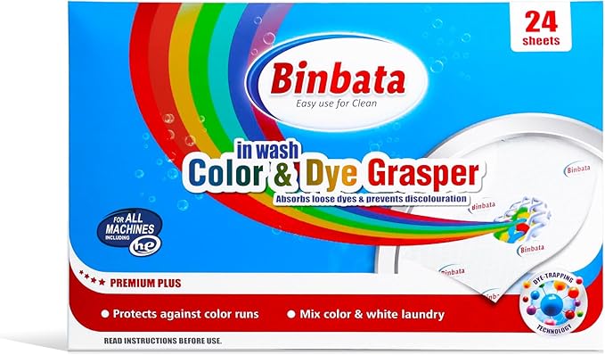 Binbata Color Grasper for Laundry 24 Count, Fragrance Free Dye Catcher Essential for Home Use, Dye Guard Grabber Sheets for Laundry in-Wash Sheets
