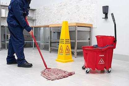 Carlisle FoodService Products Mop Bucket with Side-Press Wringer & Soiled Water Insert for Floor Cleaning, Restaurants, Office, And Janitorial Use, Polypropylene, 35 Quarts, Red
