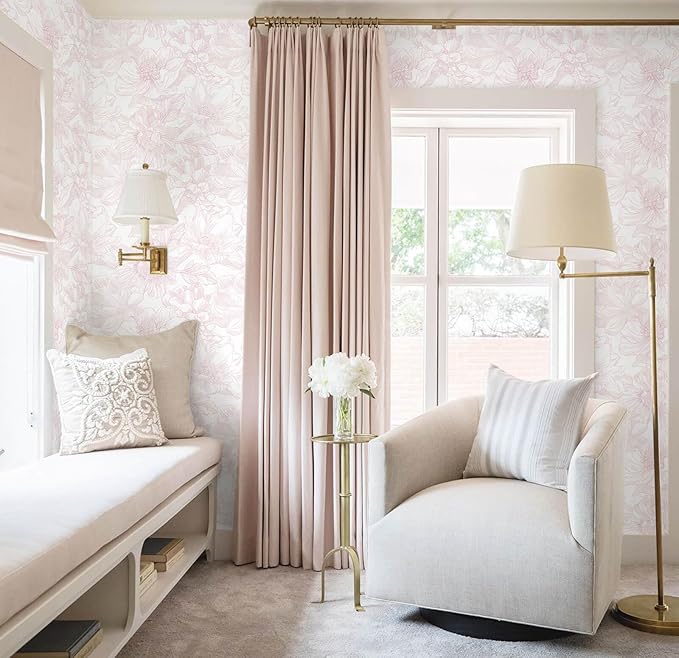 Ismoon Large Floral Peel and Stick Wallpaper Boho White/Pink Contact Paper 17.3inx32.7ft Removable Self Adhesive Bedroom Cabinet Mural Wall Decor Vinyl Roll