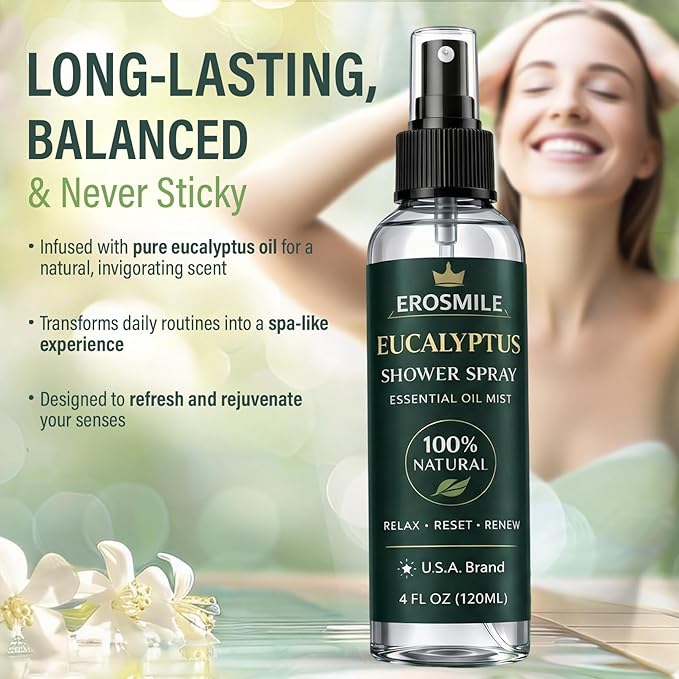 Eucalyptus Shower Spray, Pure Eucalyptus Oil Shower Mist - Sauna and Spa Steam Room Spray, At Home Spa Experience - 6.76 oz