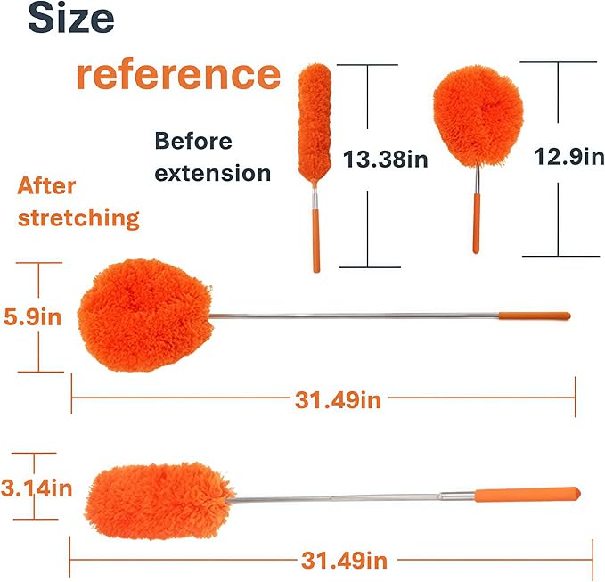 Fan Cleaner Duster (2-Pack) – Extendable Ceiling Fan Cleaner with Orange Microfiber Flexible Head, Long Handle Duster for Ceilings, Walls & Corners, No Ladder Needed