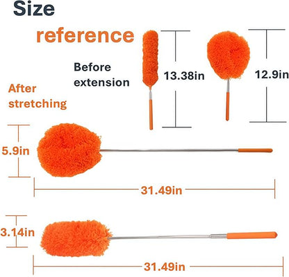 Fan Cleaner Duster (2-Pack) – Extendable Ceiling Fan Cleaner with Orange Microfiber Flexible Head, Long Handle Duster for Ceilings, Walls & Corners, No Ladder Needed