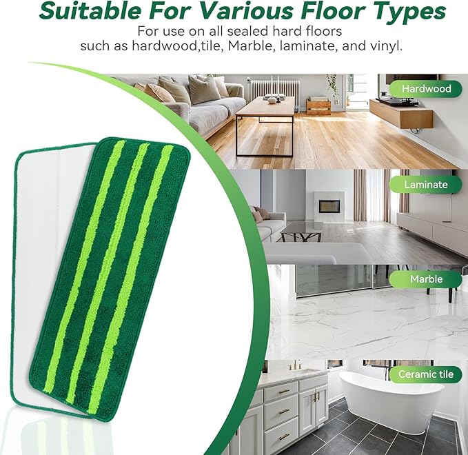 Mop Head Replacement for Libman Freedom Spray Mop - Washable Reusable Wet & Dry Cleaning - Microfiber Spray Mop Pads Refill for Multi-Surface Floor -8 Pack (Green）