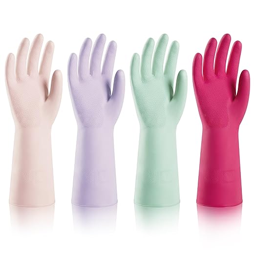 ThxToms 4 Pairs Nitrile Cleaning Gloves, Latex free Reusable Dishwashing Gloves for Women, Kitchen and Bathroom Cleaning, Non-Slip &Flexible, 10 Mil, Colorful,L