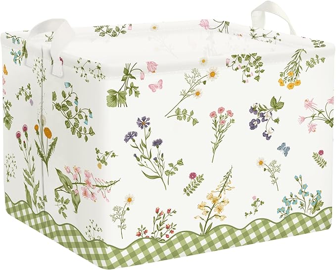 Colourful Flowers Laundry Hamper Large Storage Basket Floral Collapsible Adult Organizer Kids Clothes Toys Bins for Bedroom, Bathroom, Butterfly, 36L