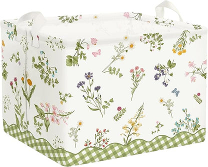Colourful Flowers Laundry Hamper Large Storage Basket Floral Collapsible Adult Organizer Kids Clothes Toys Bins for Bedroom, Bathroom, Butterfly, 36L
