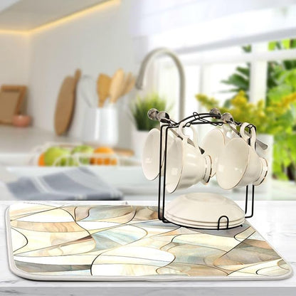 Abstract Stained Glass Pattern Dish Drying Mat for Kitchen Counter Absorbent Microfiber Drying Pad, Medium 16x18 in
