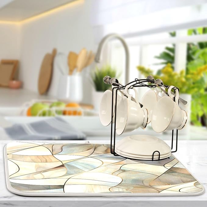 Abstract Stained Glass Pattern Dish Drying Mat for Kitchen Counter Absorbent Microfiber Drying Pad, Large 18x24 in