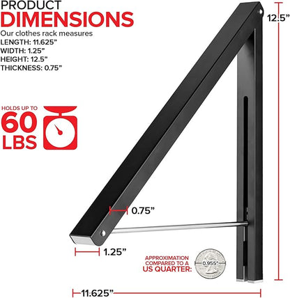 Single Foldable Clothing Rack, Wall-Mounted Retractable Clothes Hanger for Laundry Dryer Room, Hanging Drying Rod, Small Collapsible Folding Garment Racks, Dorm Accessories (Black)