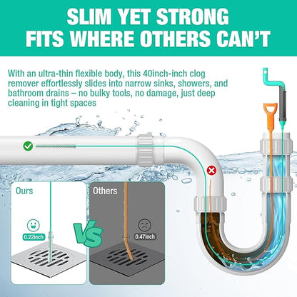 Rotating Handle Drain Snake - 40 Inch Steel Wire Hair Drain Clog Remover, Heavy Duty Flexible Plumbing Snake for Shower, Sink, Toilet, Bathroom & Kitchen Drain Cleaner Tool(6PCS)