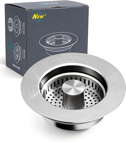 VANCOCO Kitchen Sink Drain Strainer 3-in-1 Pop Up Design, 304 Stainless Steel with Anti-Clog & Odor Control, Standard 3-1/2 Inch Drain Fit Drain Hole