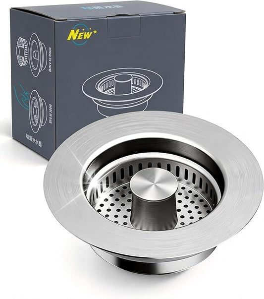 VANCOCO Kitchen Sink Drain Strainer 3-in-1 Pop Up Design, 304 Stainless Steel with Anti-Clog & Odor Control, Standard 3-1/2 Inch Drain Fit Drain Hole