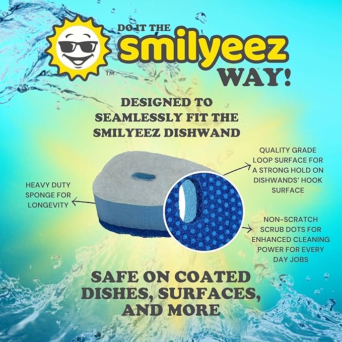 Smilyeez Soap Dispensing Dishwand (Black) with Ergonomic Handle and 4 No-Plastic Sponges - Effortless Cleaning and Long-Lasting Durability - Kitchen and Dishwashing Essential