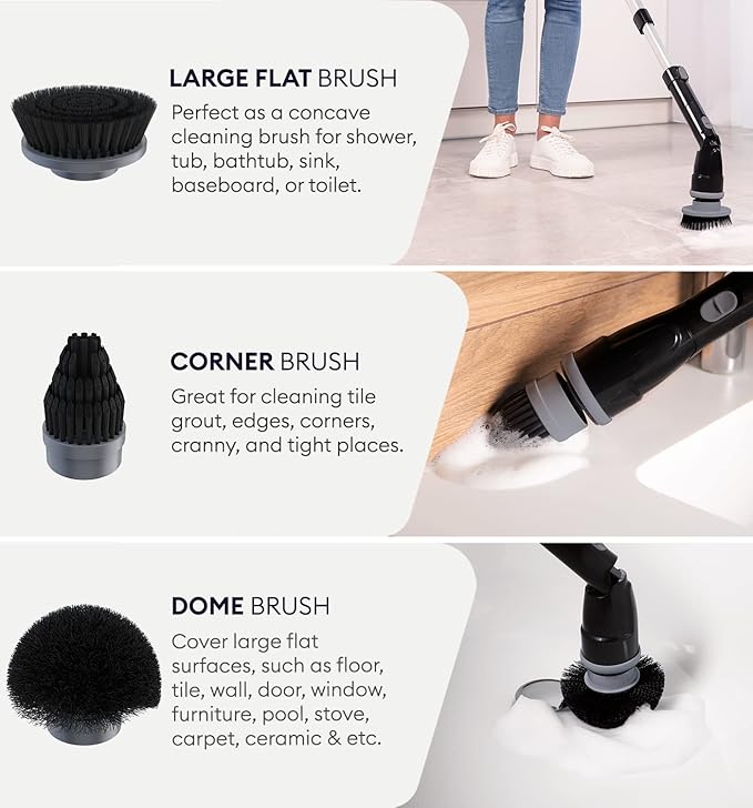 Replacement Brush Heads Set of 3 for GENIANI Electric Spin Scrubber, Scrub Brush for Cleaning Bathroom, Tile, Floor, Tub, and Shower (Black)