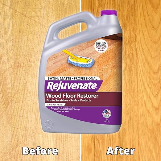 Rejuvenate Professional Wood Floor Restorer and Polish with Durable Finish Application Satin Finish 128oz & All Fllors Cleaner 128oz