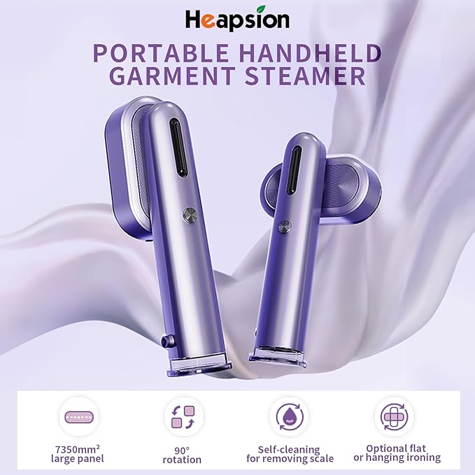 Heapsion Steamer for Clothes, 2-in-1 Portable Handheld Garment Steamer & Iron with Self-Cleaning, 1200W Powerful & 30s Fast Heat-Up, Large Ceramic Panel, for Travel, Home and Office Use Mini, Purple
