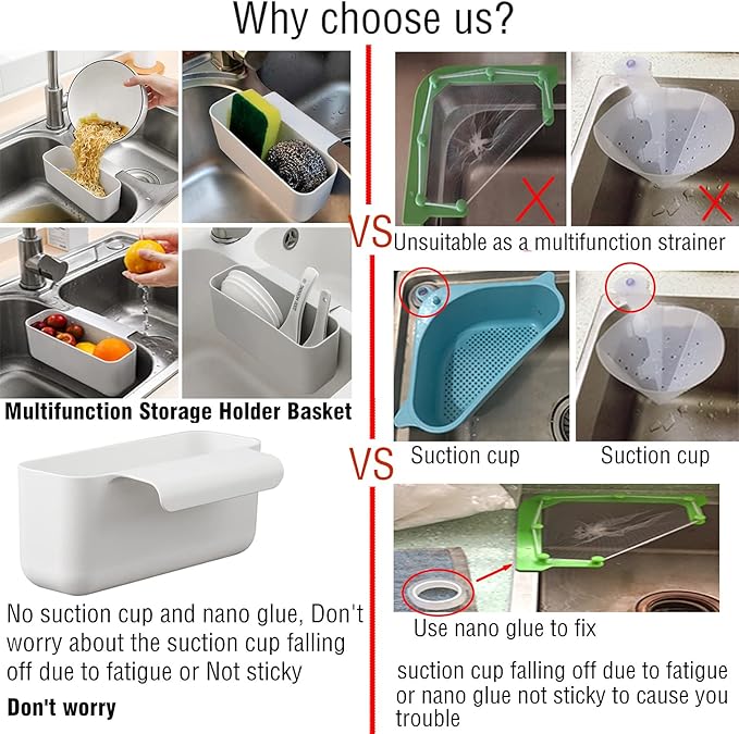Sink Drain Strainer Basket Kitchen Sink Strainer Sink Food Catcher Kitchen Food Residue Waste Leftovers Strainer Over Sink Triangle Suction Cup Corner Sink Strainer Bags