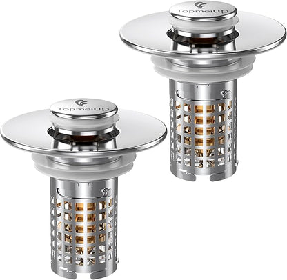 Sink Stopper Hair Catcher(New-2pcs), Pop-up Sink Drain Strainer with Removable Stainless Steel Strainer Basket Hair Catcher, Bathroom Sink Strainer for Bathroom Sink Stopper Replacement
