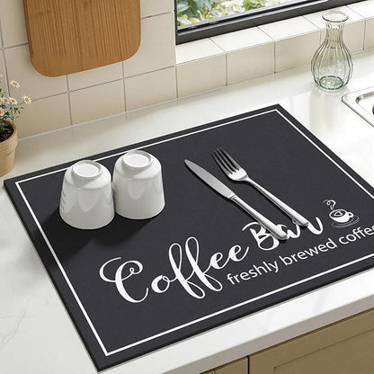 Findosom Dish Drying Mat, 18" x 24" Super Absorbent & Hide Stain Coffee Mat, Cuttable Drying Mat for Kitchen Counter, Coffee Bar Accessories, Under Dish Rack, Coffee Maker, Espresso Machine, Black