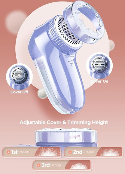 Bymore Fabric Shaver, Lint Remover, Lint Shaver Defuzzer Sweater Shaver for Clothes and Furniture AC Adapter or Battery Operated Pill Fuzz Remover-Light Purple