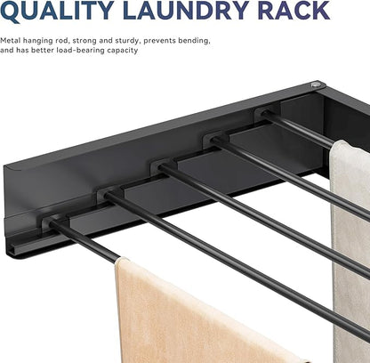 APEXCHASER Wall Mounted Clothes Drying Rack, 32'' Laundry Drying Rack Retractable, Towel Racks for Bathroom Balcony Laundry Room Wall Mount, Foldable Drying Rack for Clothing, Black