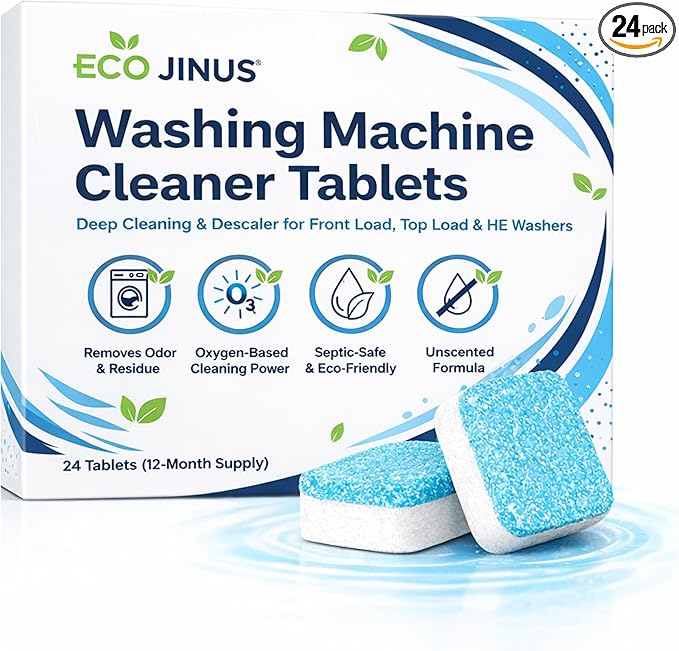 Washing Machine Cleaning Tablets Washer Cleaner & Descaler, 24 Count (12-Month Supply) for Front Load, Top Load & HE Washers | Appliance Maintenance & Residue Removal
