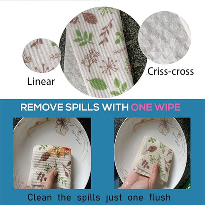Swedish Dishcloth Reusable Kitchen Dish Towels Absorben and Fast Dry Cleaning Cloths Set of 4 No Odor Wipes (Leaf)