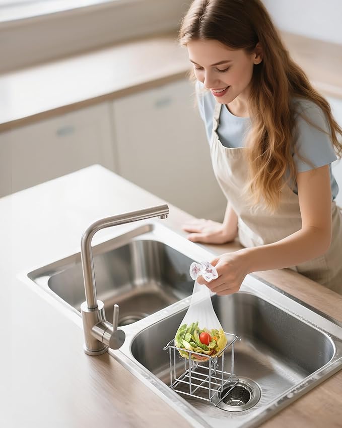 KONE Kitchen Sink Strainer Mesh Bag- 200 PCS Large Disposable Sink Net Strainer Filter Bags for Collecting Kitchen Food Waste Leftover Garbage,Fits Deep Sink Strainer Basket