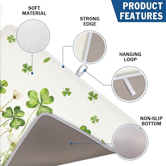 St Patrick's Day Dish Drying Mat 18 x 24 Inch Green Clover Dish Drainer Rack Mat Absorbent Microfiber Mats for Shamrock Dish Pad Spring Lucky Dish Pad for Kitchen Bar Decor