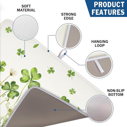 St Patrick's Day Dish Drying Mat 18 x 24 Inch Green Clover Dish Drainer Rack Mat Absorbent Microfiber Mats for Shamrock Dish Pad Spring Lucky Dish Pad for Kitchen Bar Decor