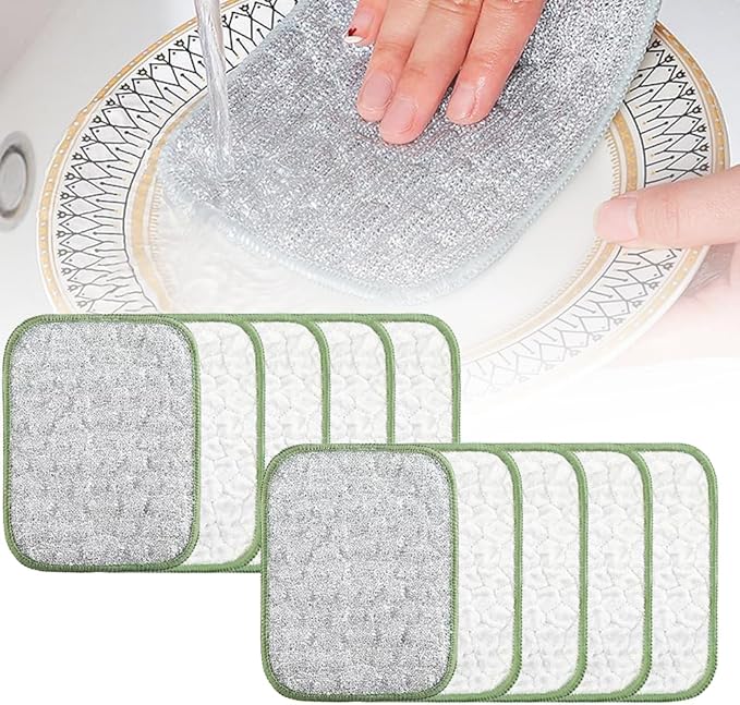 Multipurpose Wire Dishwashing Rags for Wet and Dry, Double Layer Wire Cleaning Cloths for Sinks Pots Pans, Thick Non Scratch Wire Dishcloth Scrubbing Pads Kitchen Supplies, Towel Wire Cleaning (10)