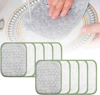 Multipurpose Wire Dishwashing Rags for Wet and Dry, Double Layer Wire Cleaning Cloths for Sinks Pots Pans, Thick Non Scratch Wire Dishcloth Scrubbing Pads Kitchen Supplies, Towel Wire Cleaning (10)