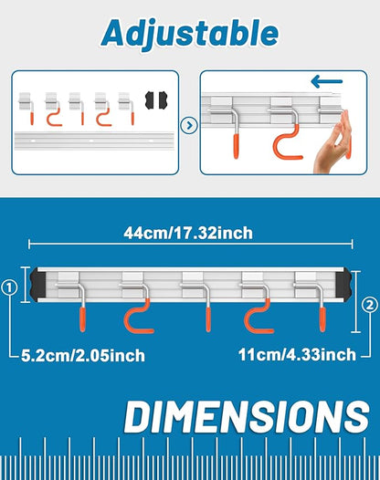 Mop and Broom Holder Wall Mount Garden Tool Rack Organizer, Modern Style,Movable Aluminum Alloy Wall Mounted Hook 1 Pack,Storage Gift for Bathroom,Closet,Laundry Room,Garage,Tool Room(Orange)