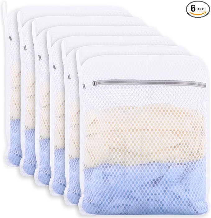 6-Pack Durable Honeycomb Mesh Laundry Bags for Delicates - 12x16 Inches Lingerie Bags for Washing Delicates with Sturdy Zippers, Protect Clothes in Washing Machine for Home, College & Dorm (Medium)