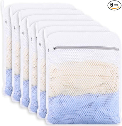 6-Pack Durable Honeycomb Mesh Laundry Bags for Delicates - 12x16 Inches Lingerie Bags for Washing Delicates with Sturdy Zippers, Protect Clothes in Washing Machine for Home, College & Dorm (Medium)
