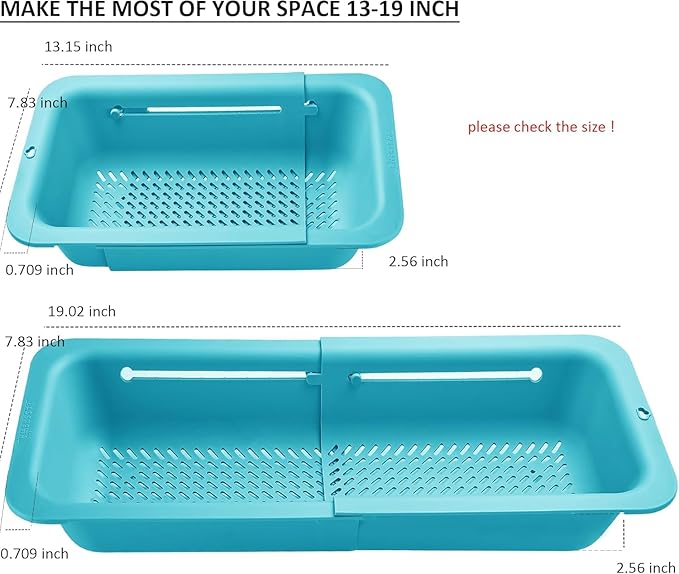 LASSHSWA Collapsible Colander for Kitchen, Over the Sink Strainer Basket for Kitchen, Fruit Pasta Food Strainer Expandable Plastic Colander BPA Free (Blue)