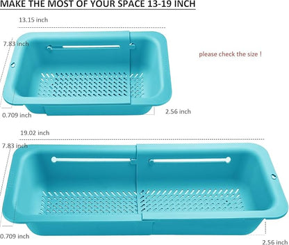 LASSHSWA Collapsible Colander for Kitchen, Over the Sink Strainer Basket for Kitchen, Fruit Pasta Food Strainer Expandable Plastic Colander BPA Free (Blue)