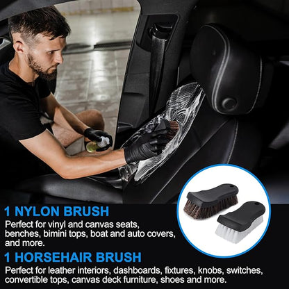 Upholstery Brush, Upholstery Brush Set, Leather Cleaning Brush, Carpet Brush Car Cleaning Brush, Long Bristle Horse Hair Car Cleaning Brush for Car Interior Leather Seat and Home Furniture