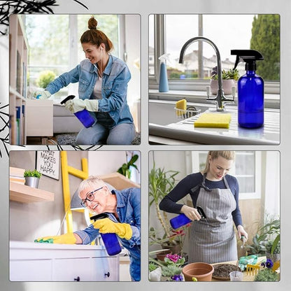 Worldgsb Glass Spray Bottles, 16oz Blue Glass Spray Bottles with Labels & Adjustable Nozzle, Reusable Containers for Cleaning, BBQ, Food, Plants, Alcohol, Essential Oils(1 Pack)