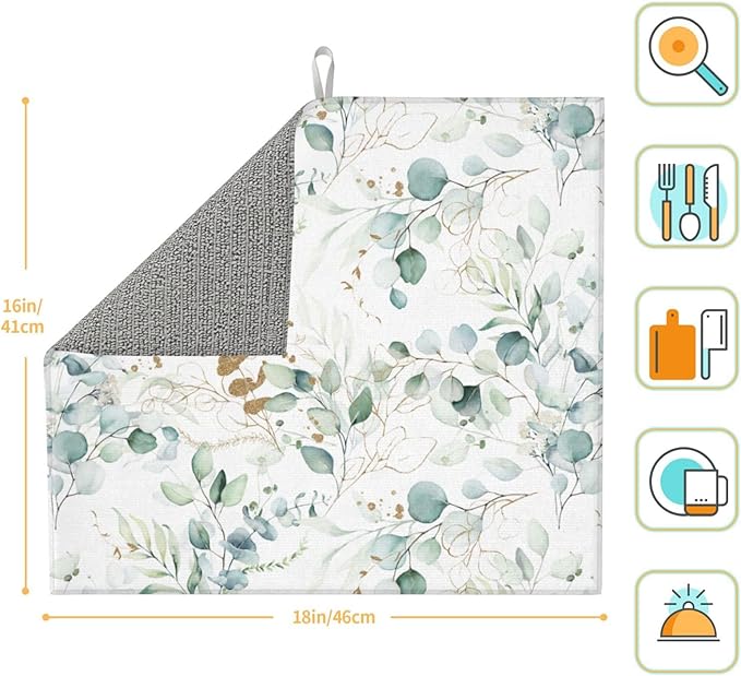Plants Flowers Dish Drying Mat, Highly Absorbent Microfiber Kitchen Counter Pad Reusable Washable, 16*18"