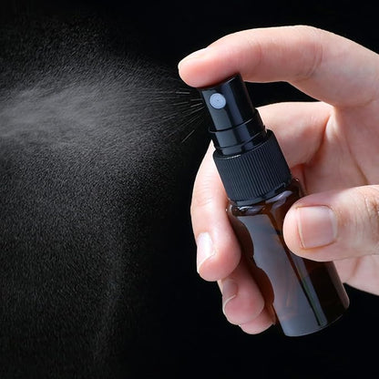 longway 15 PCS Spray Bottles, 0.5oz/15ml Amber Empty Fine Mist Spray Bottle Dispenser with Cap, Small Refillable Liquid Containers with 1pcs Funnel and 18pcs Labels
