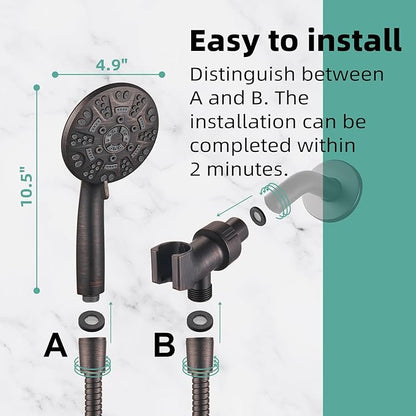 Cobbe 8-Setting Handheld Shower Head with High Pressure Shower Heads - Bathroom Showerhead Set - Detachable Showerhead with 5ft Stainless Steel Hose and Brass Swivel Bracket (ORB)