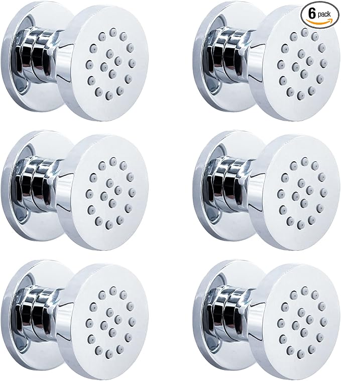 HOMEDEC 2inch Brass Shower Body Sprayer Jets Shower Head, Valve Needed (6pcs, Round-Chrome)