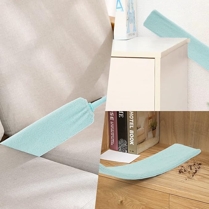 Gap Dust Cleaner Retractable Microfiber Gap Dust Brush Flexible Long Flat Gap Duster with Extendable Pole and Cloth Cover for Sofa Bed Furniture Bottom Ceiling Fan Blinds(Light Green)