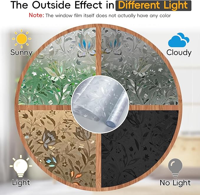 Rainbow Window Privacy Film Decorative, Stained Glass Windows Tint for Home, 3D Decals Clings for Glass Windows, Static Cling Window Sticker, Suncatcher Cover,35.4" by 157.4"