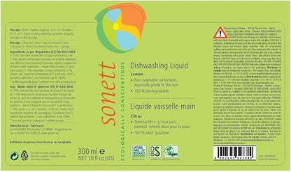 Sonett Organic Dishwashing Liquid Organic 100% Biodegradable (Lemon, 10 Fl.Oz (1 Count))