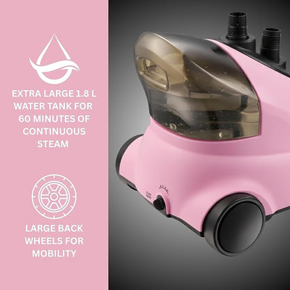 SALAV GS18-DJ Standing Garment Steamer with Roll Wheels for Easy Movement, 1.8L Water Tank for 1 Hour Continuous Steaming, Adjustable Pole for Storage, Includes Descaler Packet, 1500 watts - Pink