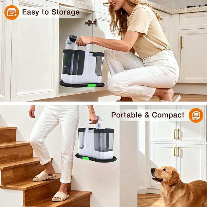 LABIGO Upholstery & Couch Cleaner Machine, 18Kpa Portable Carpet Cleaner Machine for Deep Cleaning, Spot Cleaner and Carpet Shampooer for Pet Messes, Rug, Furniture, Mattress, Sofa, Stairs & Car