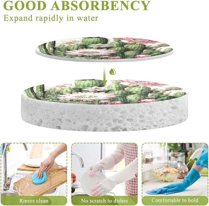 Cactus Kitchen Scrub Sponges, Pop-up Kitchen Cleaning Sponges Reusable Dish Washing Sponges for Bathroom Household Cleaning 3 Pack - Non Scratch Scrubber